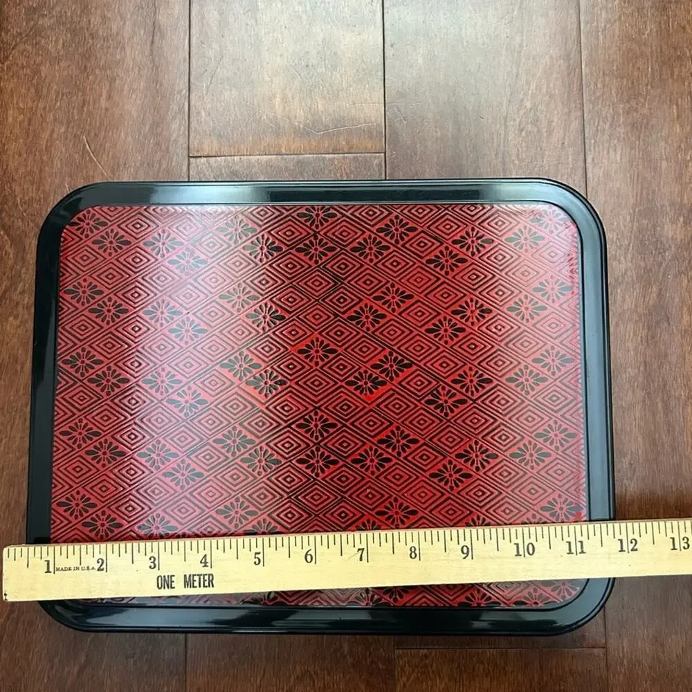 Japanese Bento Box, Black & Red Geometric Pattern, Nice Big Size For Adult Meal